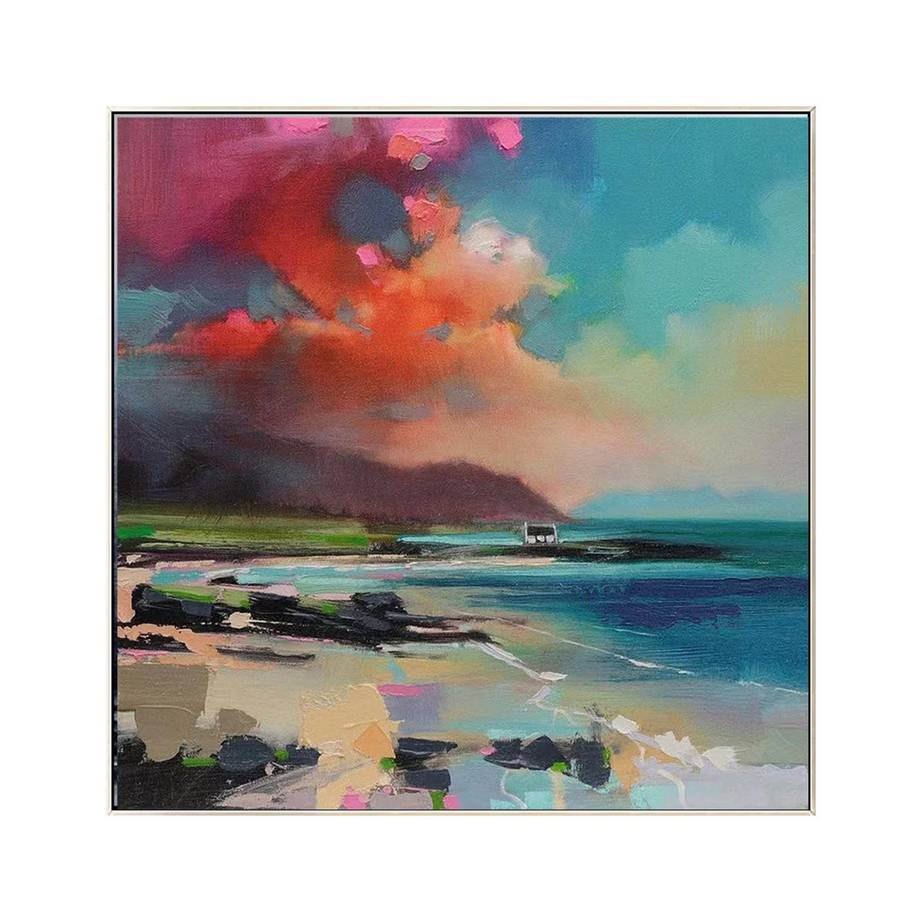 Red Hand-Painted Scenery - big contemporary canvas for dining room
